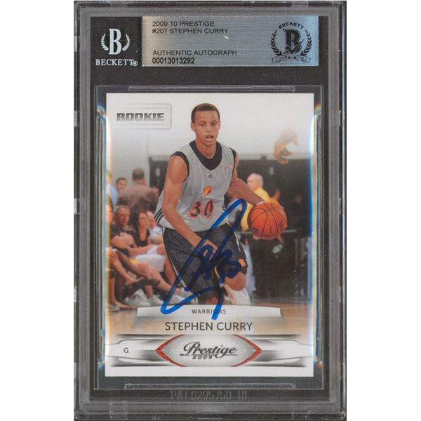 STEPHEN CURRY SIGNED 2009 PRESTIGE #207 RC (BAS SLAB)