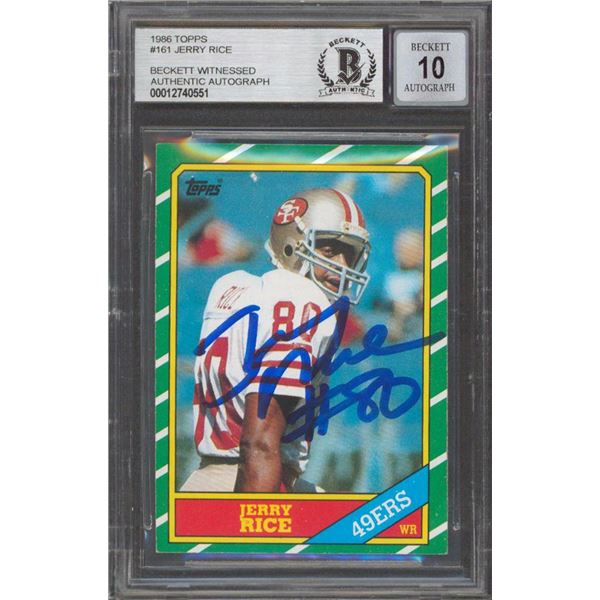 JERRY RICE SIGNED 49ers 1986 TOPPS #161 RC (BAS SLABBED)