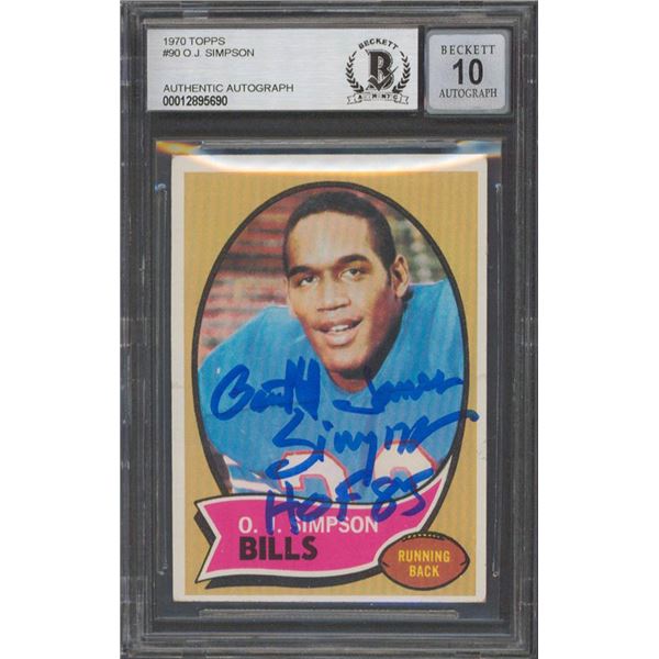 O.J. SIMPSON SIGNED 1970 TOPPS #90 w/HOF 85 (BAS SLAB)