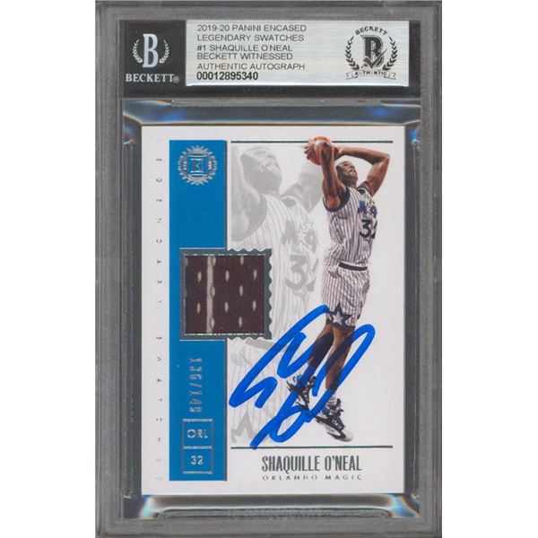 2019-20 PANINI ENCASED LEGENDARY SWATCHES #1 SHAQUILLE O'NEAL AUTHENTIC AUTO (BGS SLAB)