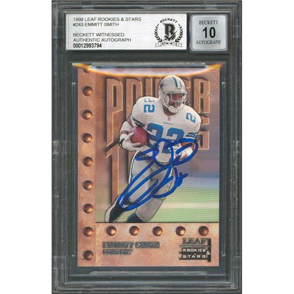 1998 LEAF ROOKIES & STARS #243 EMMITT SMITH AUTHENTIC w/10 AUTO (BGS SLAB)