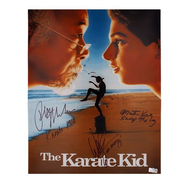 MACCHIO, KOVE & ZABKA SIGNED KARATE KID 16X20 MOVIE POSTER ((RADTKE COA)