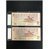 Image 2 : LOT OF 2  1986 CANADIAN $2.00 BILLS MINT CONDITION