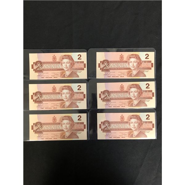 LOT OF 6  1986 CANADIAN $2.00 BILLS