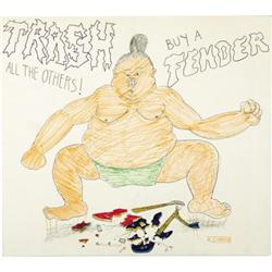 Kurt Cobain Signed Sumo Wrestler Sketch