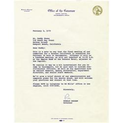 Letter to Buddy Ebsen from Ronald Reagan. A lett