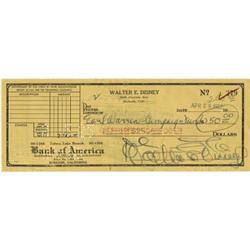 Walt Disney Signed Check to Earl Warren Fund