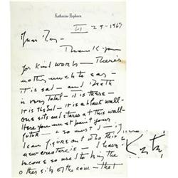 Katherine Hepburn Signed Handwritten Letter