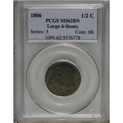 1806 1/2 C Large 6, Stems MS62 Brown PCGS