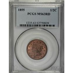 1855 1/2 C MS63 Red PCGS