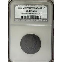 1793 Wreath 1C VG Details CSN