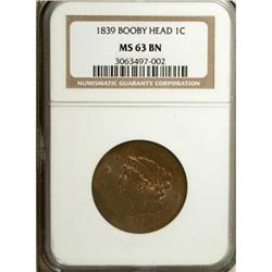 1839 1C Booby Head MS63 Brown NGC