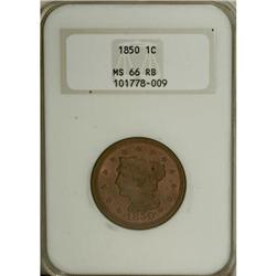 1850 1C MS66 Red and Brown NGC