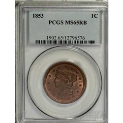 1853 1C MS65 Red and Brown PCGS