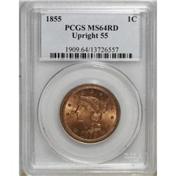 1855 1C Upright 5s MS64 Red PCGS
