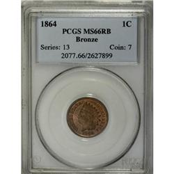 1864 1C Bronze No L MS66 Red and Brown PCGS