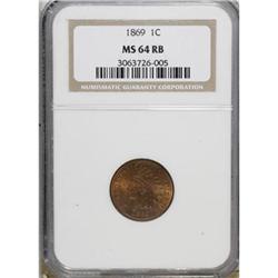 1869 1C MS64 Red and Brown NGC