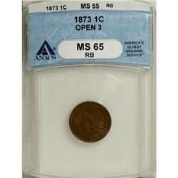 1873 1C Open 3 MS65 Red and Brown ANACS