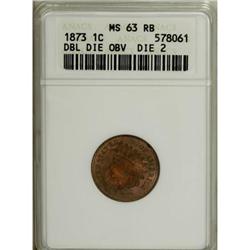 1873 1C Closed 3 MS63 Red and Brown ANACS