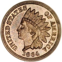 1864 1C Bronze No L PR65 Red and Brown PCGS