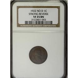 1922 No D 1C Strong Reverse VF35 NGC