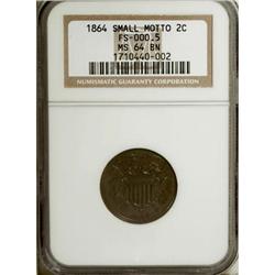 1864 2C Small Motto MS64 Brown NGC