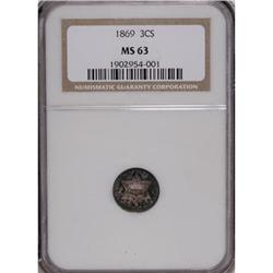 1869 3CS MS63 NGC