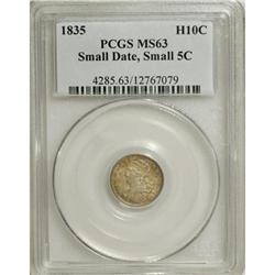 1835 H10C Small Date, Small 5C MS63 PCGS