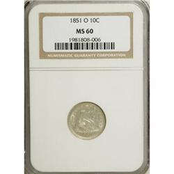 1851-O 10C MS60 NGC
