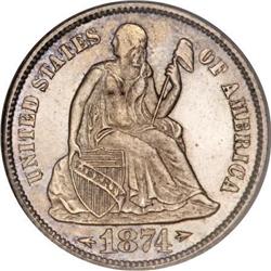 1874-S 10C Arrows MS64 PCGS