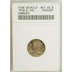 1916-D 10C--Damaged--ANACS. Fine Details, Net