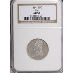 1834 25C AU50 NGC