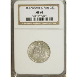 1853 25C Arrows and Rays MS63 NGC