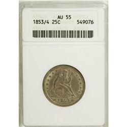 1853/4 25C Arrows and Rays AU55 ANACS