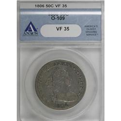 1806 50C Pointed 6, Stem VF35 ANACS