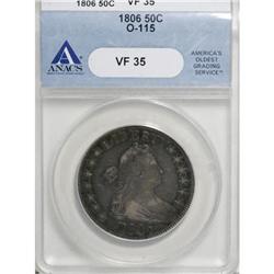 1806 50C Pointed 6, Stem VF35 ANACS