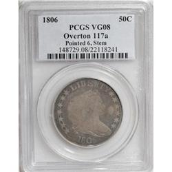 1806 50C Pointed 6, Stem VG8 PCGS