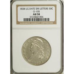 1834 50C Large Date, Small Letters AU58 NGC