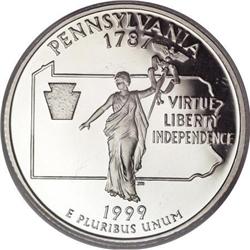 1999-S 25C Pennsylvania Silver PR70 Deep Cameo