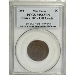 1864 2C Large Motto--Struck 10% Off-Center--MS63