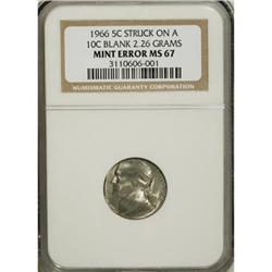 1966 5C--Struck on a Dime Planchet--MS67 NGC