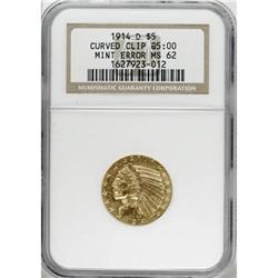 1914-D $5--Curved Clip--MS62 NGC