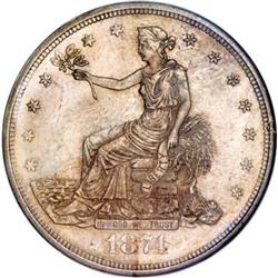 1874 T$1 MS64 NGC. CAC