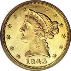 1843-O $5 Small Letters MS65 PCGS