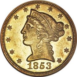 1853-C $5 MS62 NGC. CAC