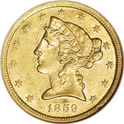 1859-C $5 MS61 NGC