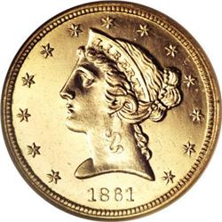 1861 $5 PR64 Cameo NGC
