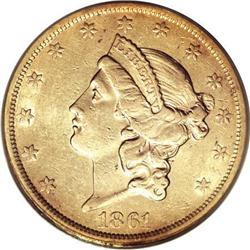 1861-S $20 Paquet AU53 PCGS