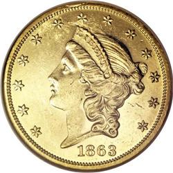 1863 $20 MS61 NGC