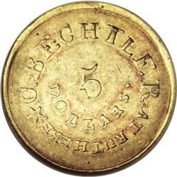 (1837-42) $5 C. Bechtler Five Dollar, 134G, With